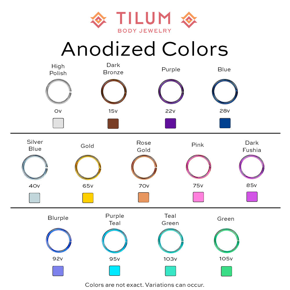Tilum 14g-12g Internally Threaded Titanium Jewel Flower Top with Black Center - Choose Petal Jewel Color - Price Per 1