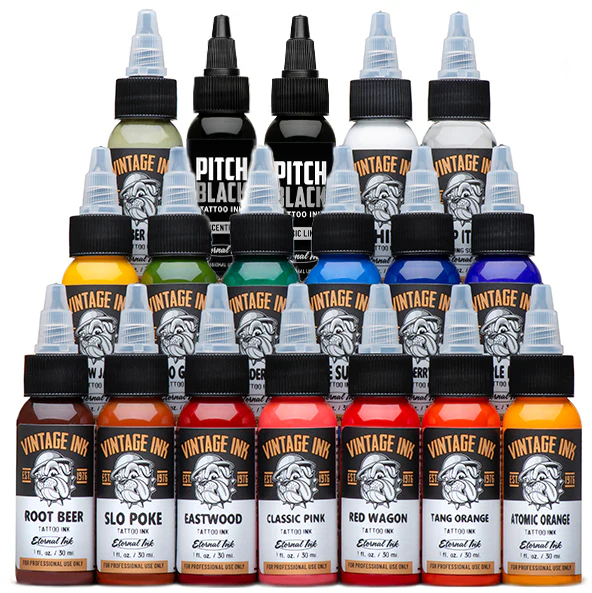 Vintage Ink Set of 18 — 1oz Bottles — Eternal Tattoo Ink