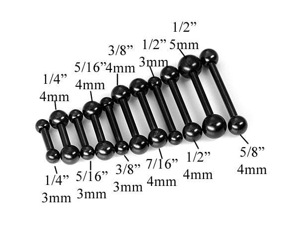 Tilum 14g Internally Threaded PVD Black Titanium Straight Barbell - Price Per 1