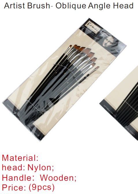 Nylon Paint Brush Set Oblique Angle Set of 9 Paint Brushes