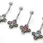 14g 7/16" Onyx Flower Sterling Silver Navel Belly Jewelry Colors
