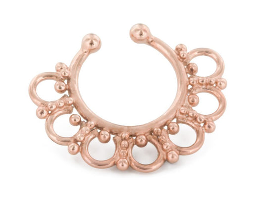 Rose Gold Plated, Sterling Silver Detailed Septum Ring or Earring - Clip On