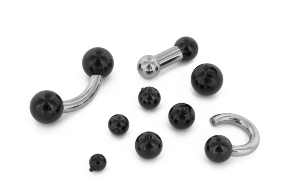 Black PVD Coated Counter-Sunk Steel Ball in 5 Sizes for 6g Internally-Threaded Jewelry