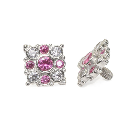 Internally Threaded 14kt White Gold Effloresce Crystal and Pink Jeweled Top