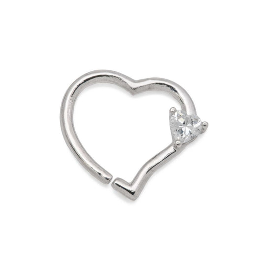 Tilum 16g 14kt White Gold Heart Bendable Ear Jewelry with Crystal Heart Jewel - Right-Facing - Price Per 1