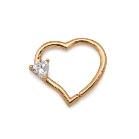 Tilum 16g 14kt Yellow Gold Heart Bendable Ear Jewelry with Crystal Heart Jewel - Left-Facing - Price Per 1