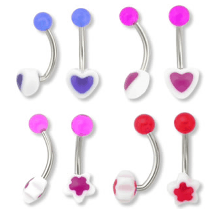 14g 7/16" Acrylic Star & Heart Belly Ring Mix - Price Per 10