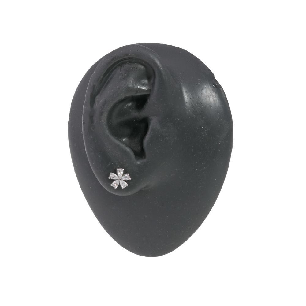 16g Steel Ear Jewelry with Crystal-Petaled Blossom — Detached End Ball