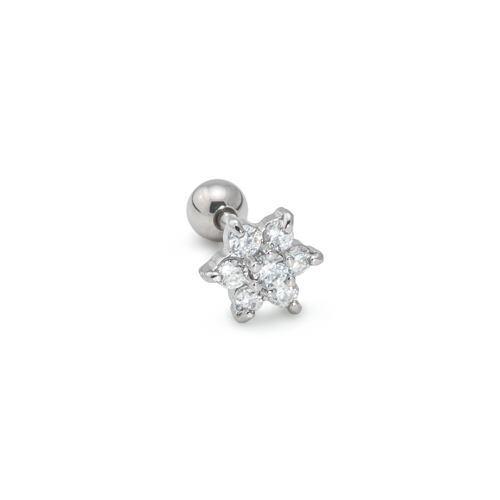 16g Stainless Steel Ear Jewelry with Six-Petaled Crystal Flower Charm — Price Per 1