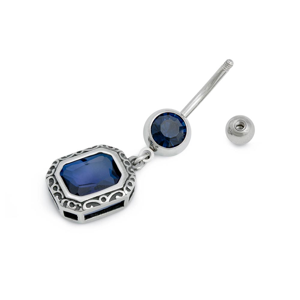 Antique Octagon Sapphire Blue Belly Button Ring