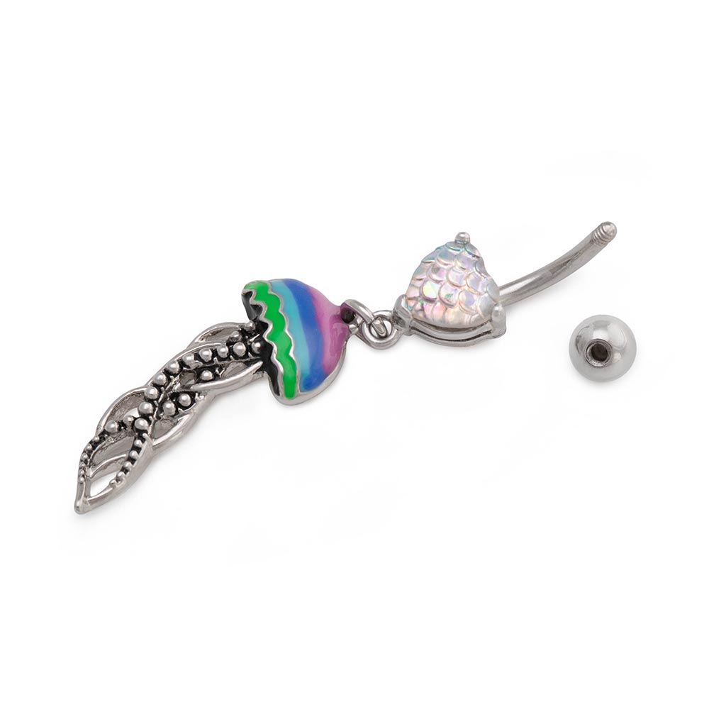14g 3/8” Deep Sea Jellyfish Heart Dangle Belly Button Ring — Detached End Ball
