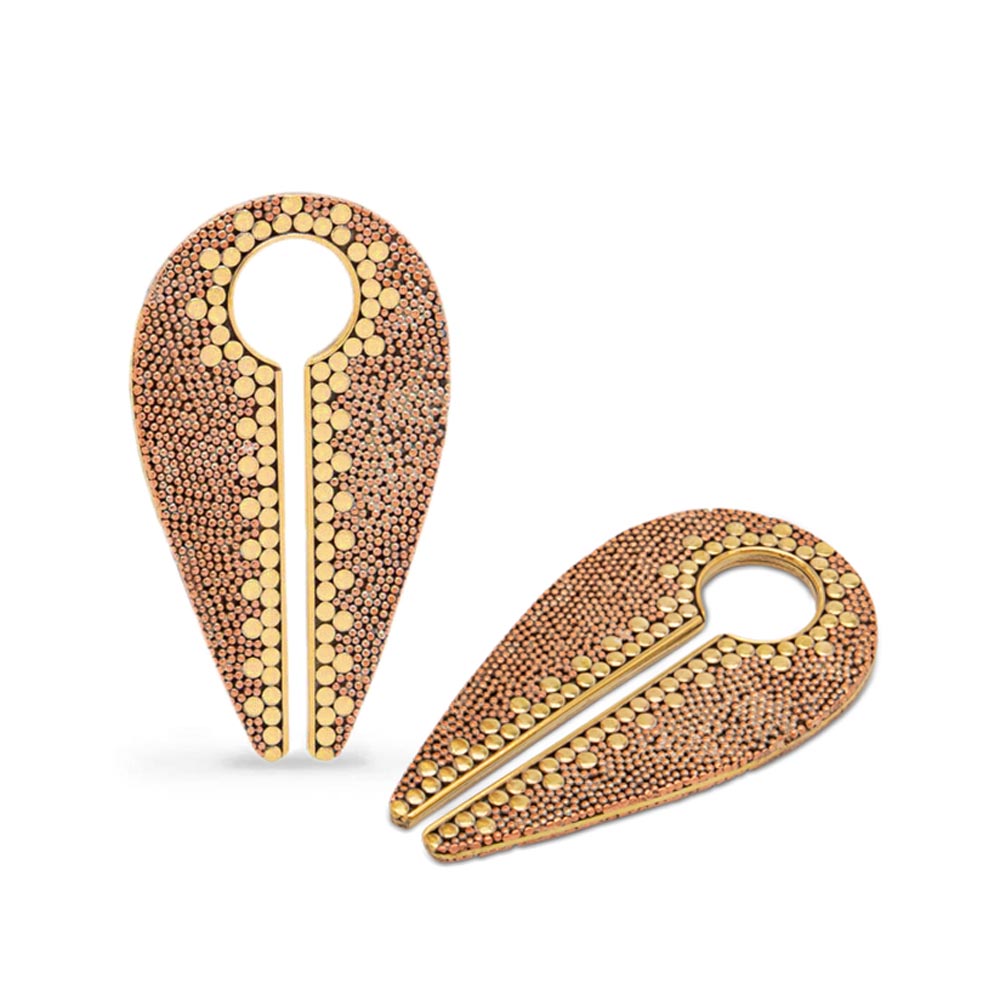 Dew Drops Keyhole Brass Ear Weight with Copper Beading — Price Per 1