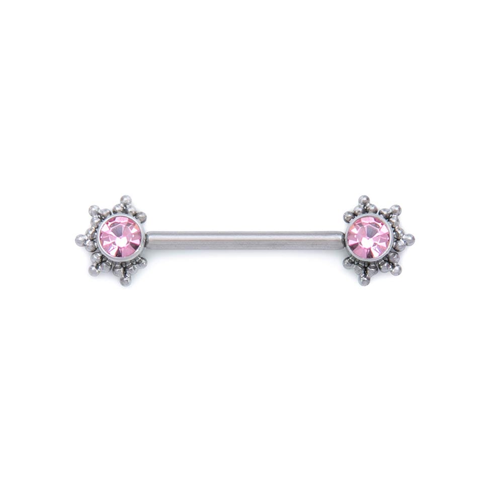 14g 5/8” Micron Bead Cluster Titanium Jewel Nipple Barbell — Price Per 1 (Pink)