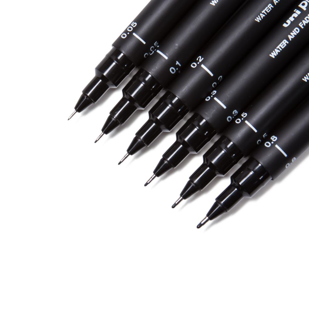 Precision Artist Black Drawing Pens – One Set of 6 Assorted Tips