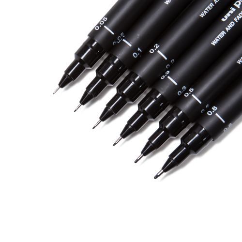 Precision Artist Black Drawing Pens - One Set of 6 Assorted Tips