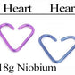 18g Niobium Heart for Ear Piercings — 2 Sizes & 18 Color Options — Price Per 1