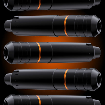 Series of Cheyenne Hawk Unio pens stacked on top one another with a black and orange background