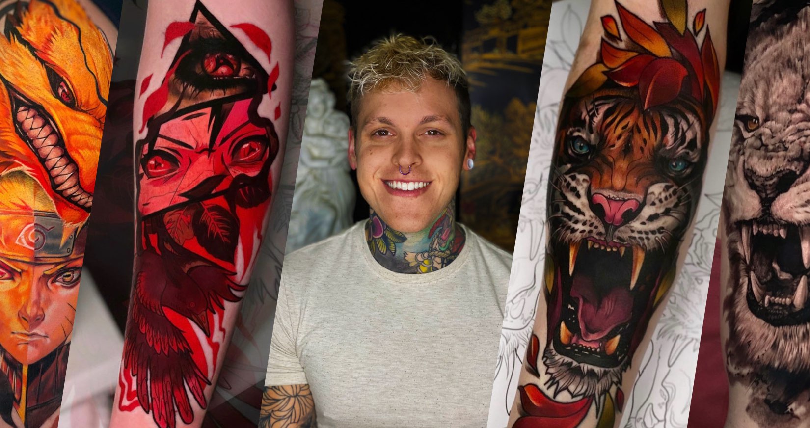 Tattoo artist Brett Bloom framed by his bold, colorful tattoos Tattoo Artist Bret Bloom Talks Balance and Positivity