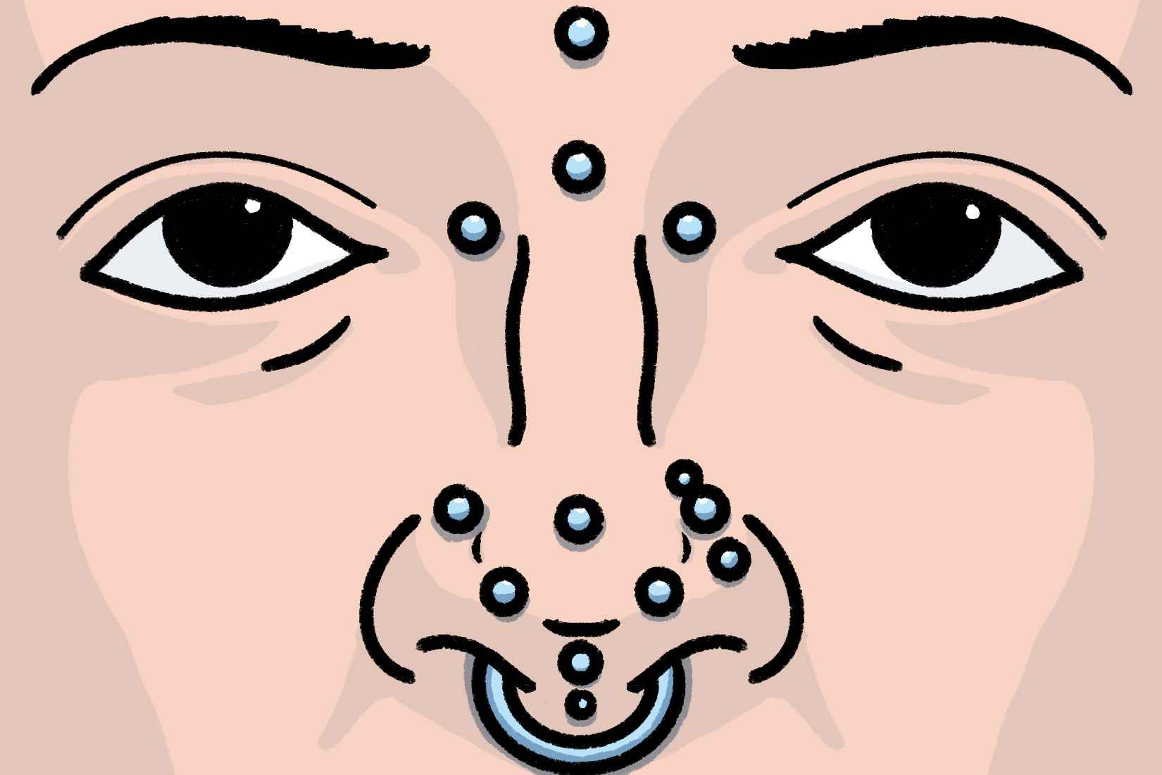 illustrated face with various types of nose piercings Types of Nose Rings: Find the Perfect Style