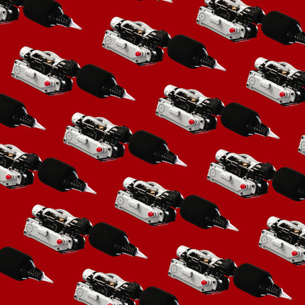 InkJecta Flite X1 Crossfire wireless tattoo machine as a collage