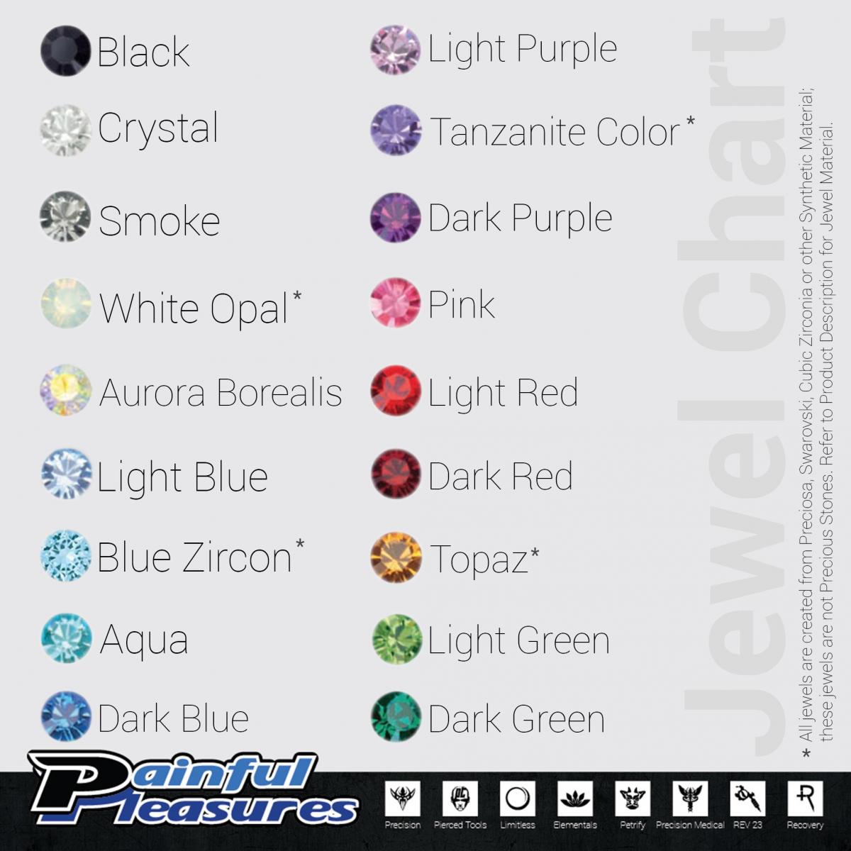 Body Jewelry Color Chart Body Jewelry Color Chart