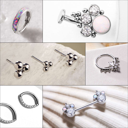 Collage of titanium body jewelry by Tilum