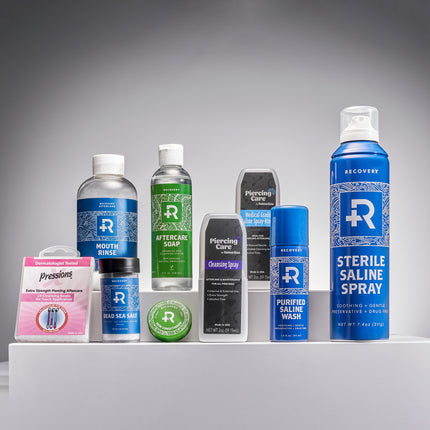 Line-up of piercing aftercare