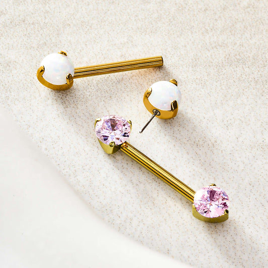 Gold threadless body jewelry top and shaft