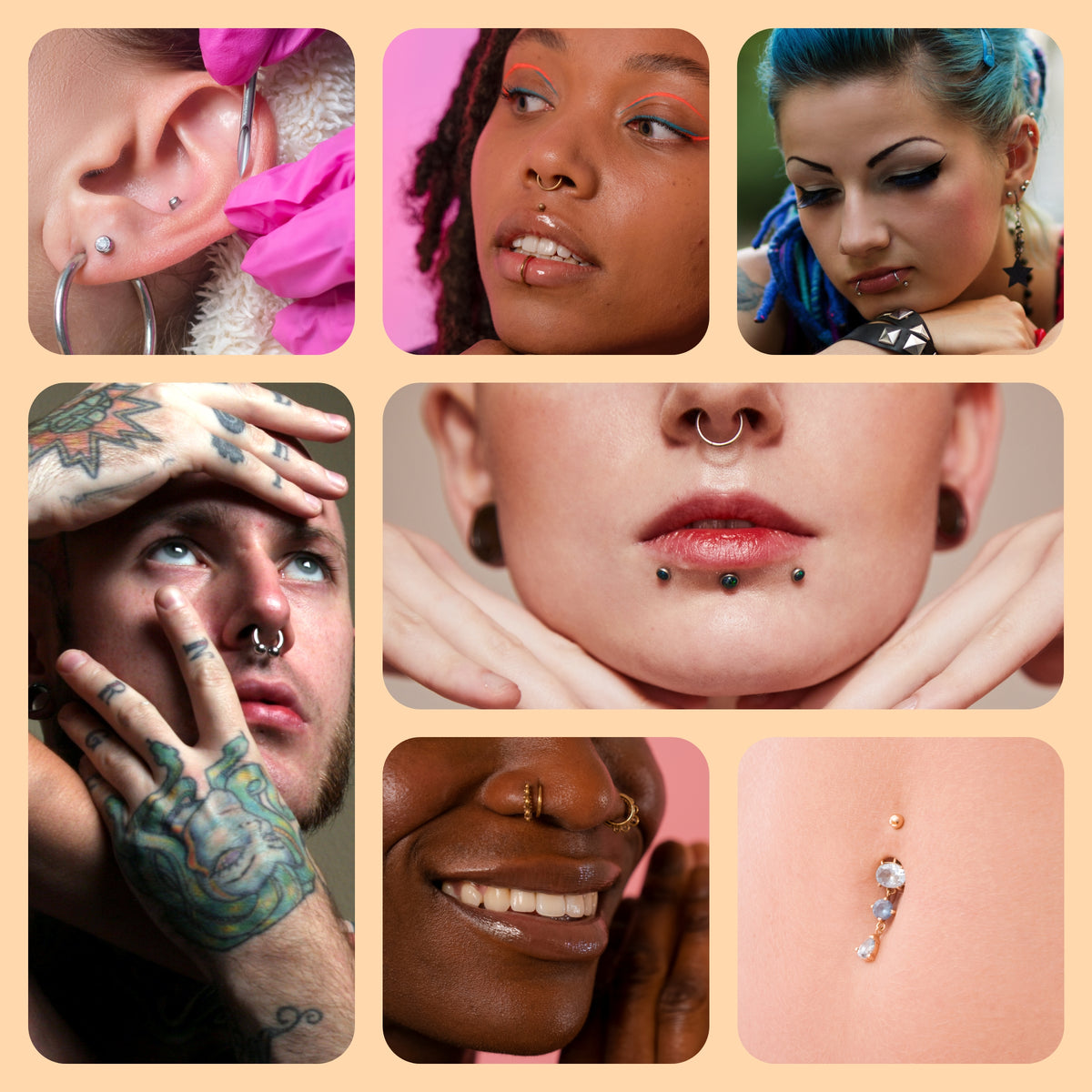 Montage of piercings for a competitive digital piercing portfolio
