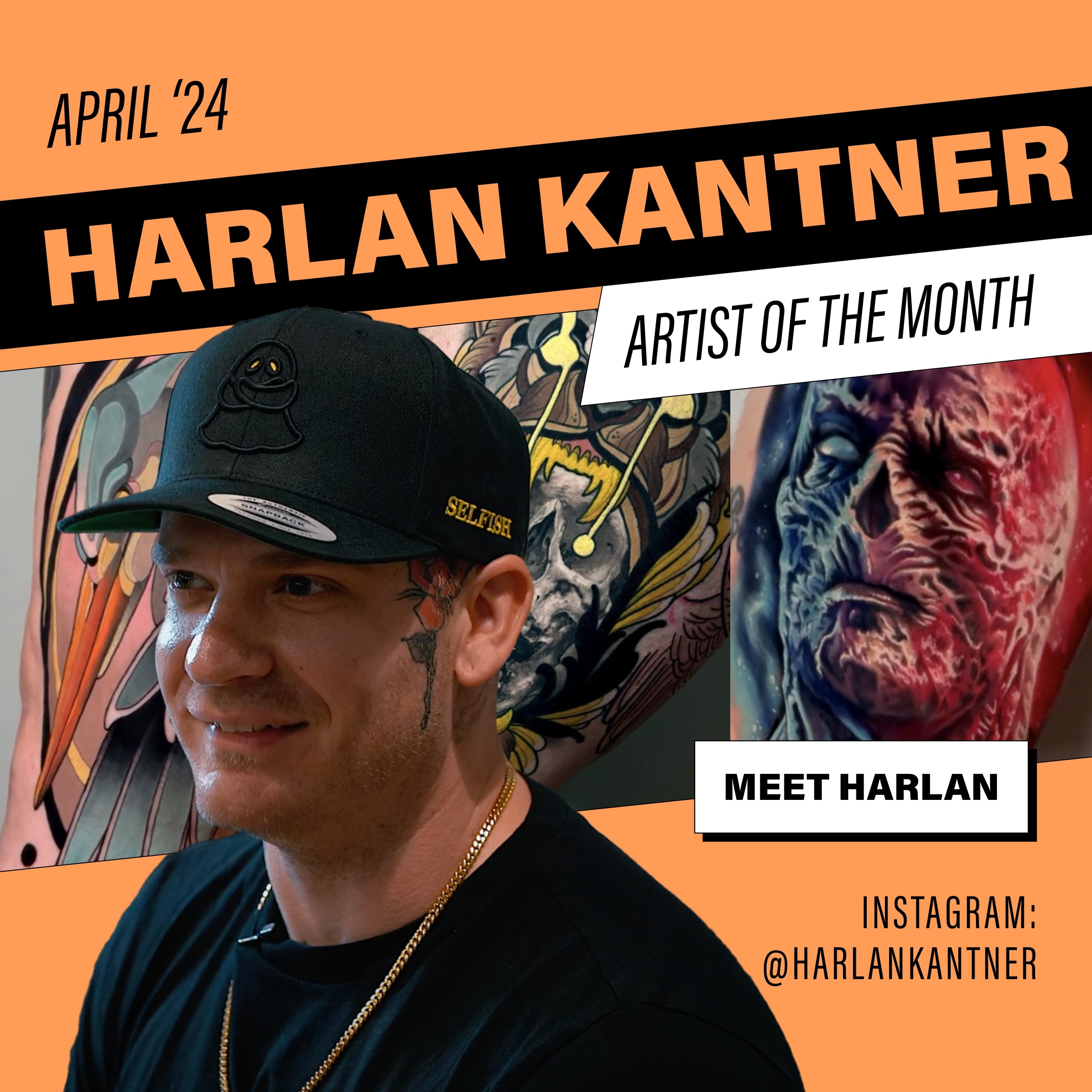 Headshot of Harlan Kantner with a collage of his work in the background Mastering Mash-Up Tattoos with Harlan Kantner