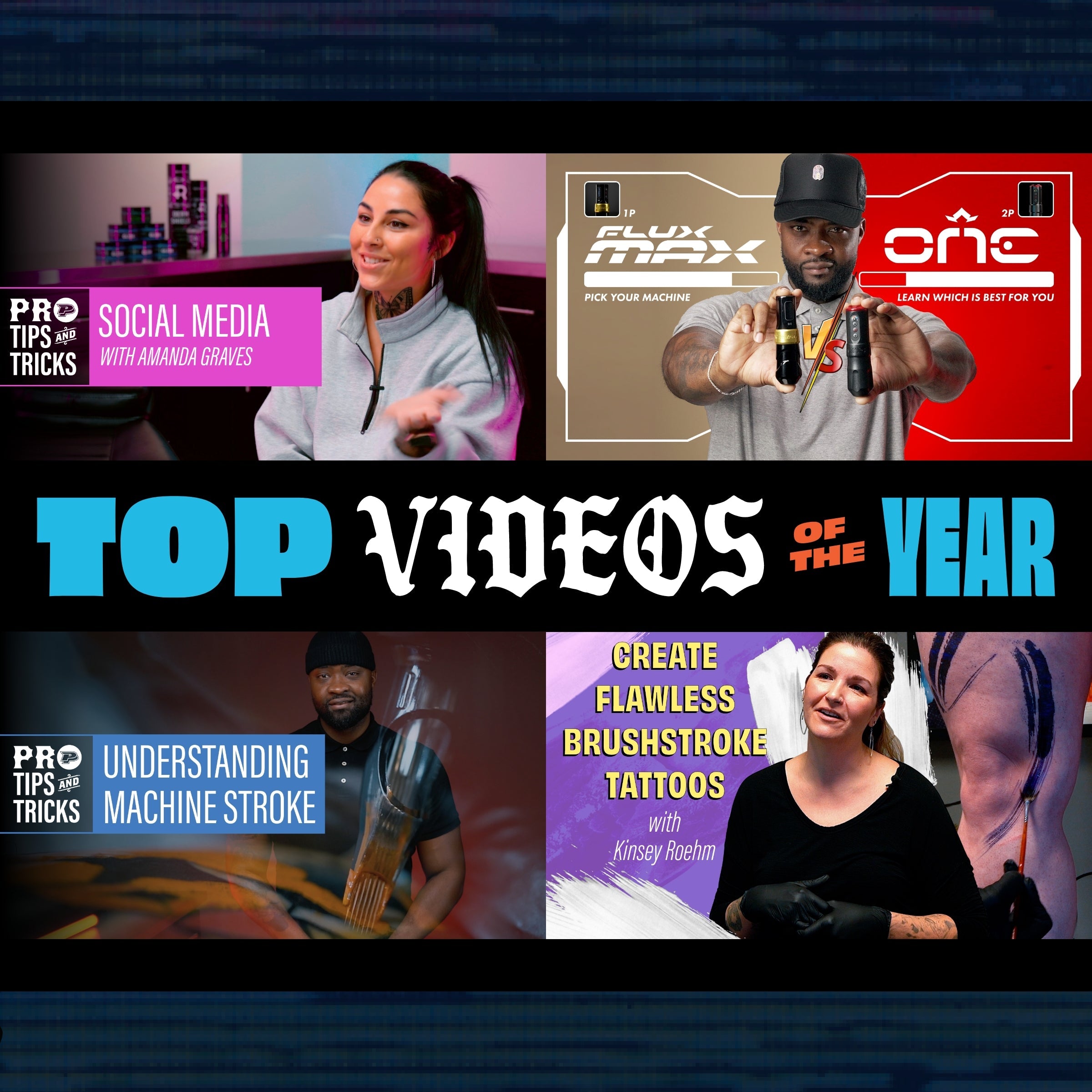 Collage of the Best Videos fo the Year Top 6 YouTube Videos of 2023 for Tattoo Techniques and Skills