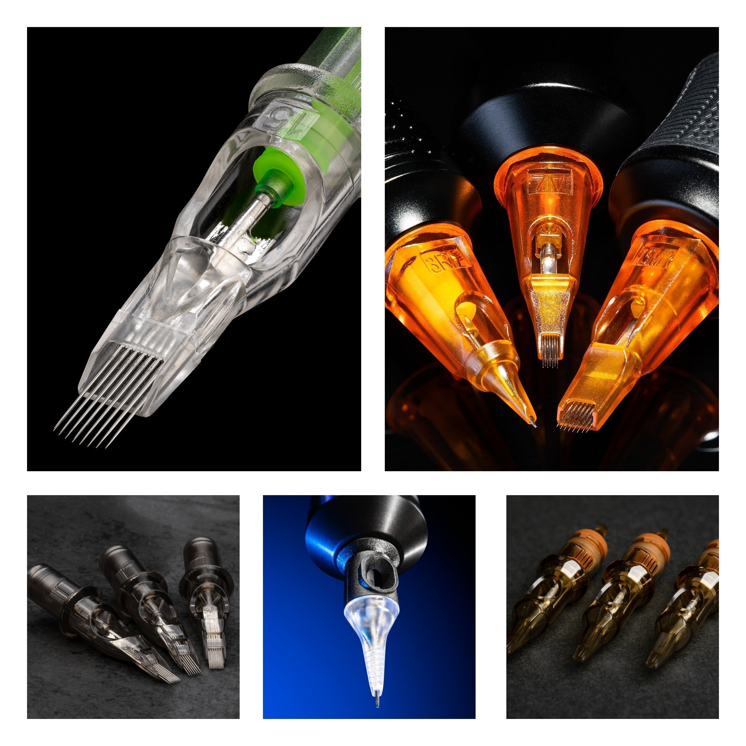 Collage of all top-ranked needle cartridges Top 6 Tattoo Needle Cartridges Ranked