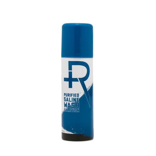 Photo of bottle of Recovery Saline Solution|Photo of black tongue barbell with crystal jewels