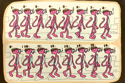 Pink Panther illustrations by tattoo artist Phil Berge for his next series of animated tattoos