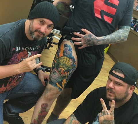 Bez of Triplesix Studios After Doing a Yoda Tattoo
