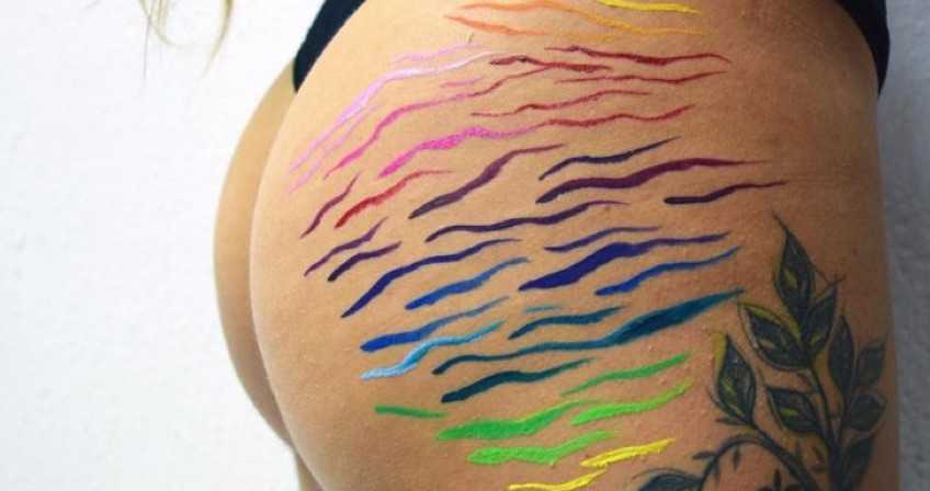 stretch mark art, rainbow stretch mark, body art Turning Stretch Mark into Art and Tattoos