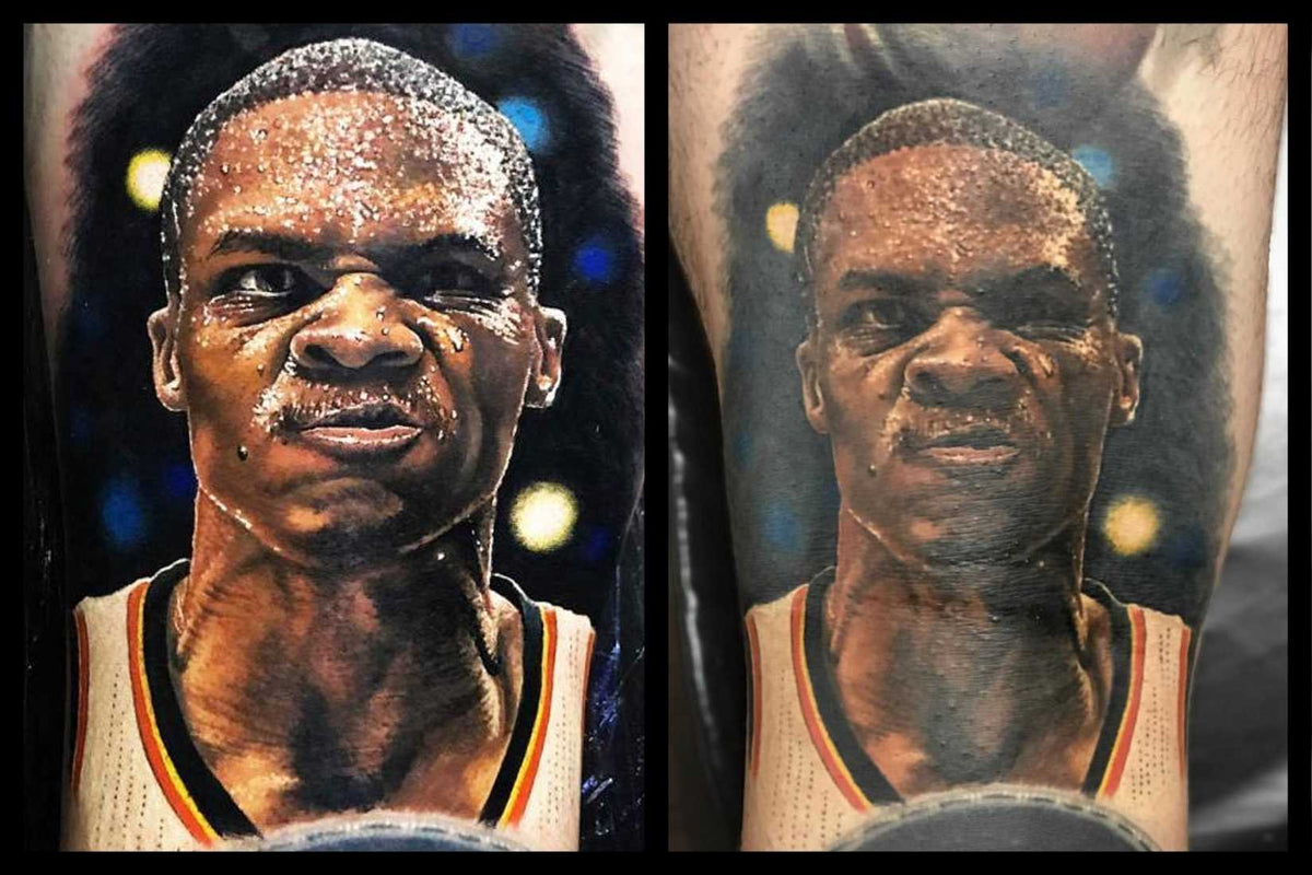 steve butcher tattoo, hyperrealism tattoo, hyper realistic tattoo, russel westbrook