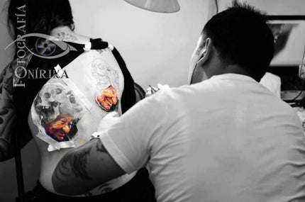 Photo of a Chilean Tattoo Artist Tattooing at a Tattoo Convention in Santiago, by Fotografia Onirika|Tattoo Prints, Artwork &amp; Art Supplies