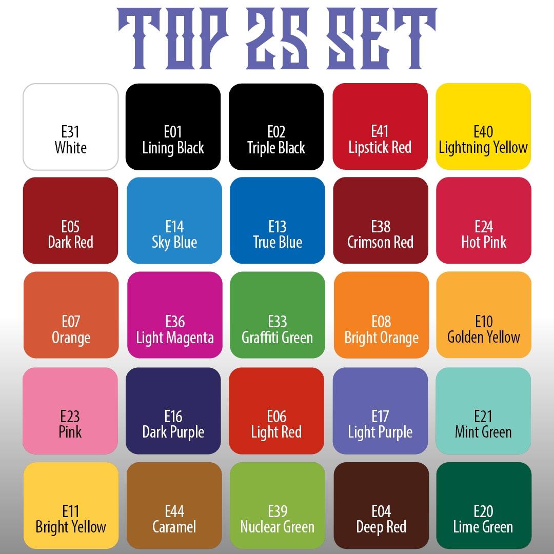 Top 25 Color Set - 4oz Bottles - Eternal Tattoo Ink