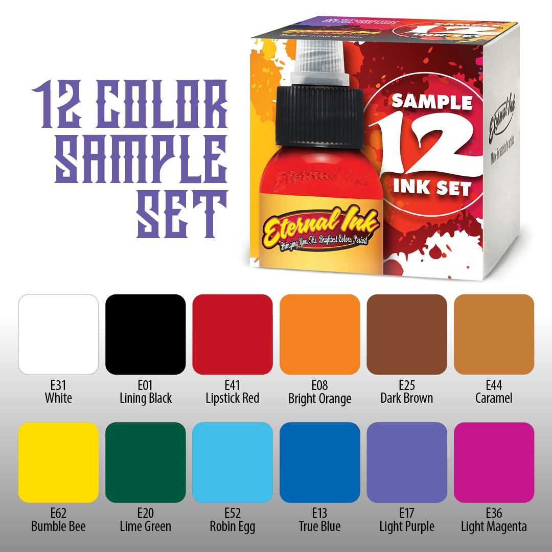 Sample Color Set of 12 - 4oz Bottles - Eternal Tattoo Ink