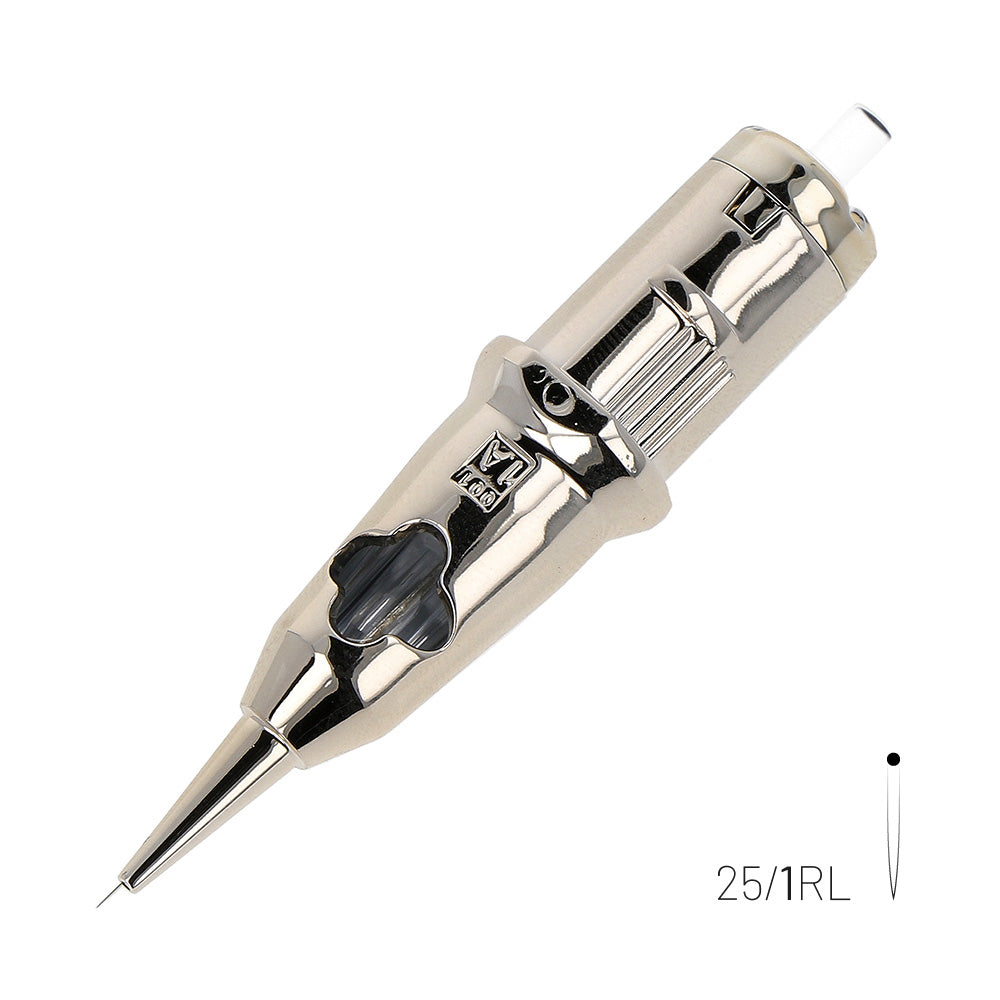 Kwadron Optima Gold PMU Cartridge Needles 1 Round Liner 0.25mm Long Taper (25/1RLLT-PLUS)