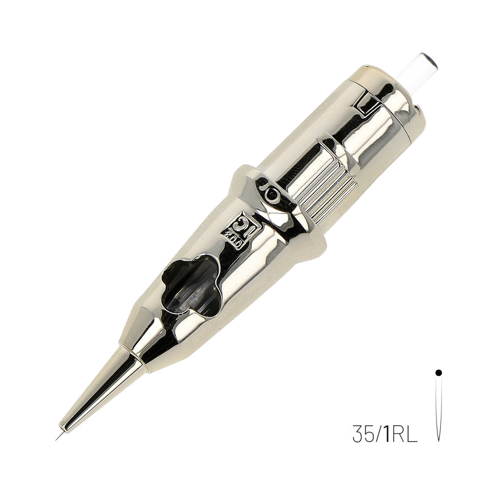 Kwadron Optima Gold PMU Cartridge Needles 1 Round Liner 0.35mm Long Taper (35/1RLLT-GOLD)