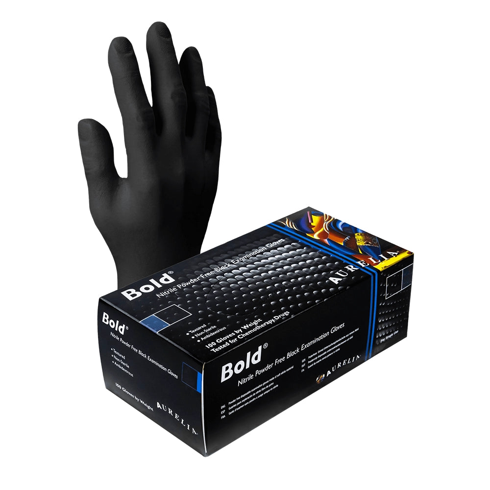 Aurelia Bold® Black Nitrile Gloves — Box of 100 - Painful Pleasures