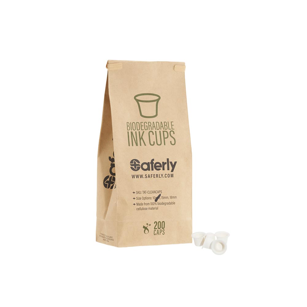 Saferly Clean Caps — Bag of 200 Biodegradable Ink Cups — Pick Size