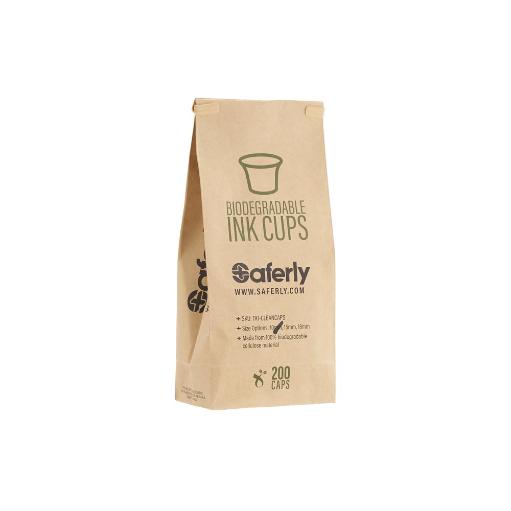 Saferly Clean Caps — Bag of 200 Biodegradable Ink Cups — Pick Size