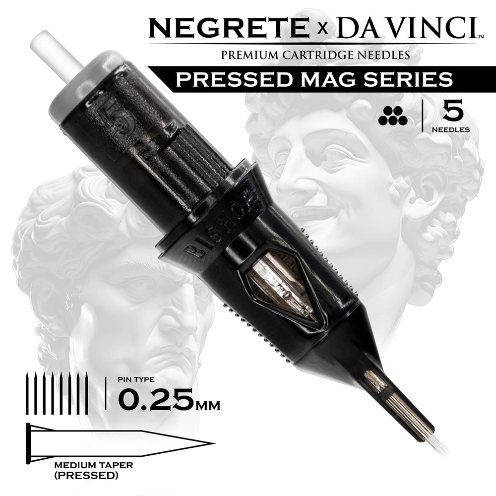 Bishop Da Vinci V2 Tattoo Cartridge Needles — Freddy Negrete Pressed Mag Series — Box of 20 Pressed Mag - 5 - #08 (0.25mm) - Short Taper