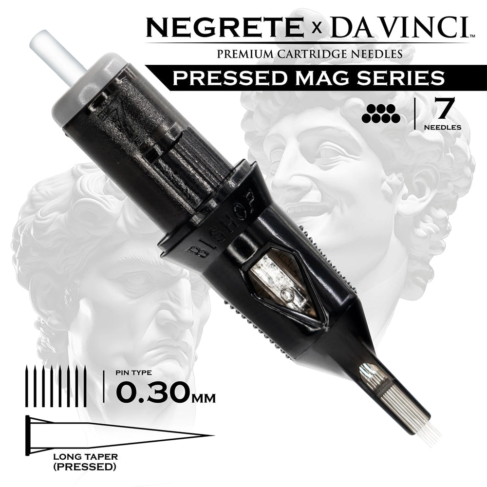 Bishop Da Vinci V2 Tattoo Cartridge Needles — Freddy Negrete Pressed Mag Series — Box of 20 Pressed Mag - 7 - #10 (0.3mm) - Long Taper