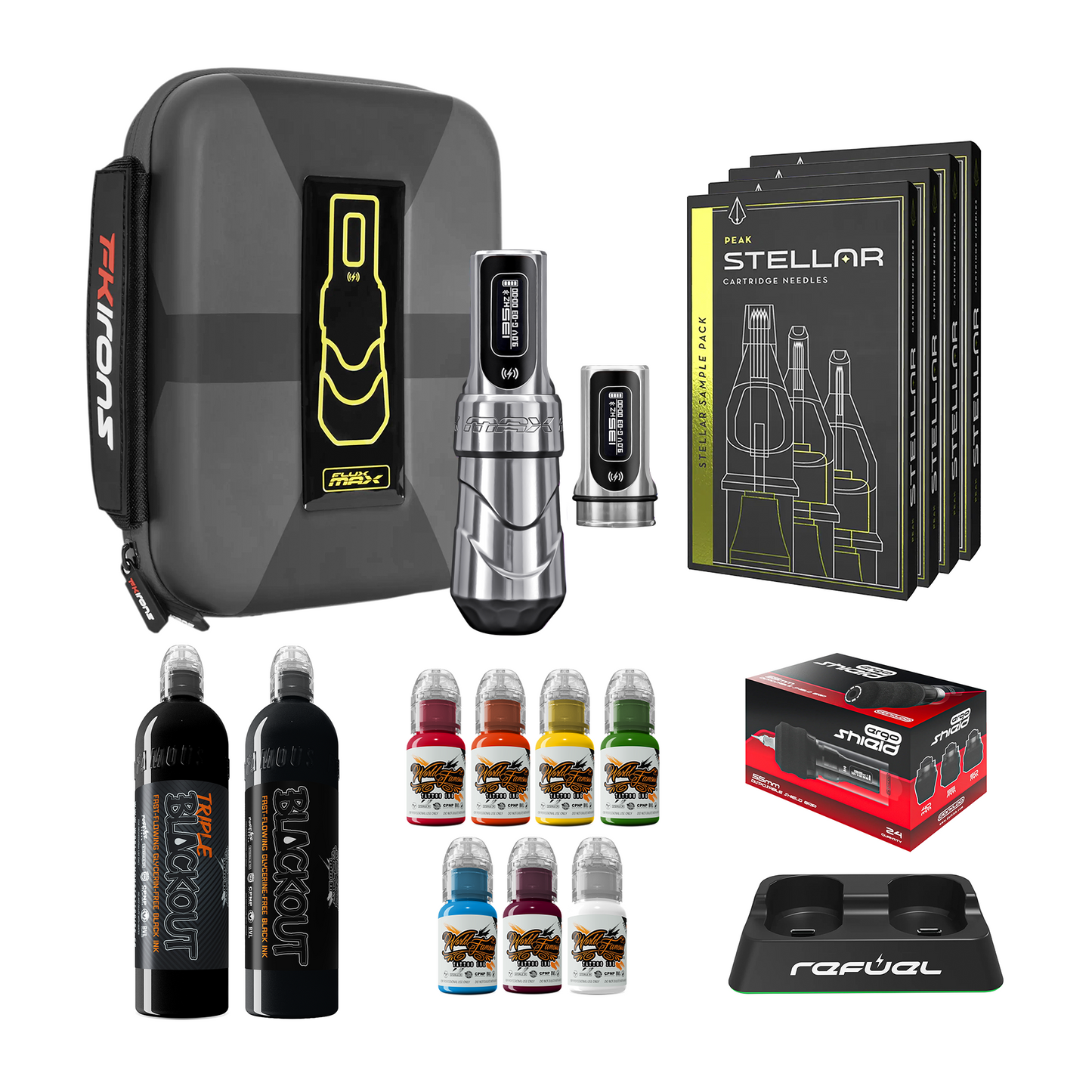 FK Irons Flux Max Pro Bundle With PowerBolt Batteries – Pick Color and Stroke Length