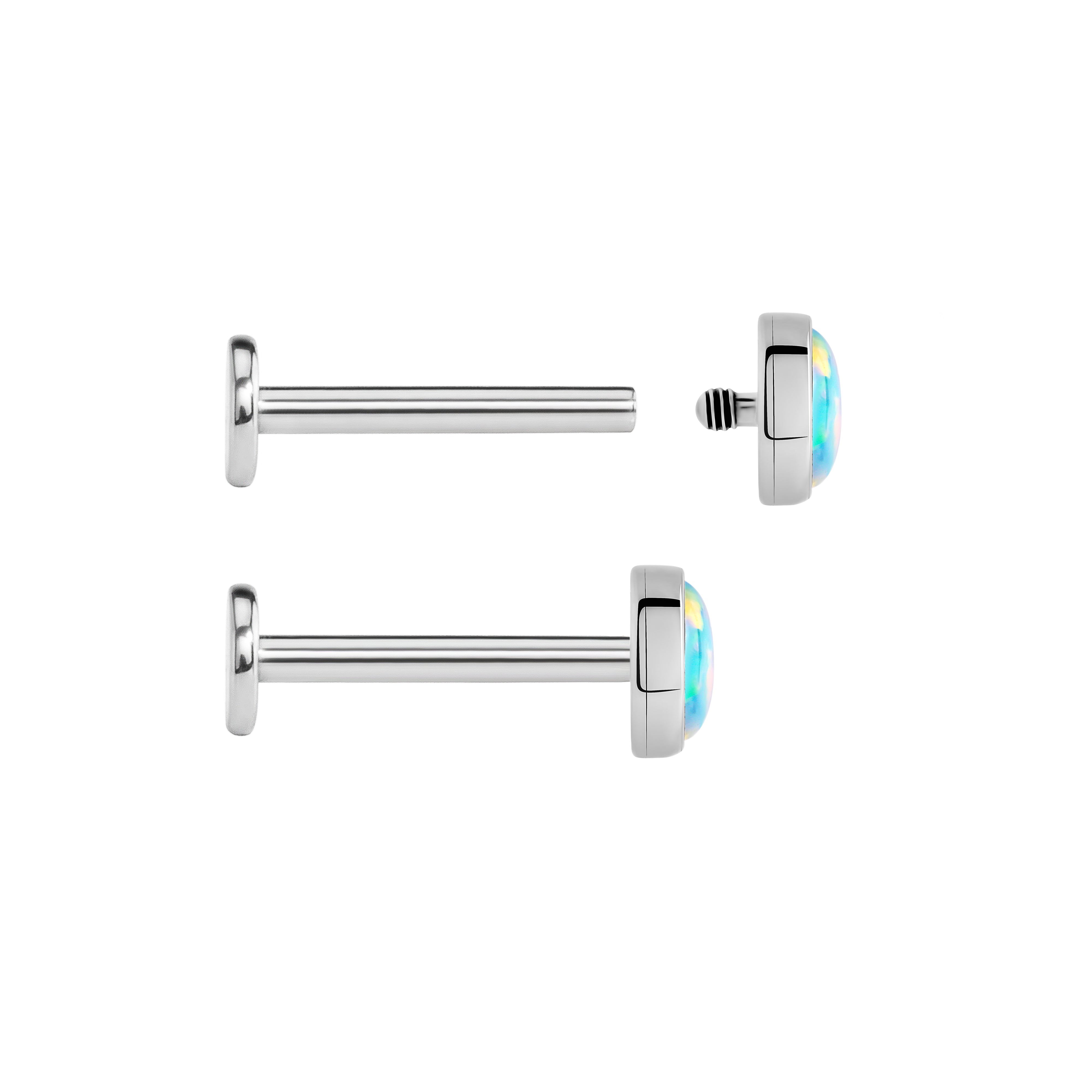 14G Internal Threaded Flat Dermal Anchor – White Opal Top, Surgical Steel