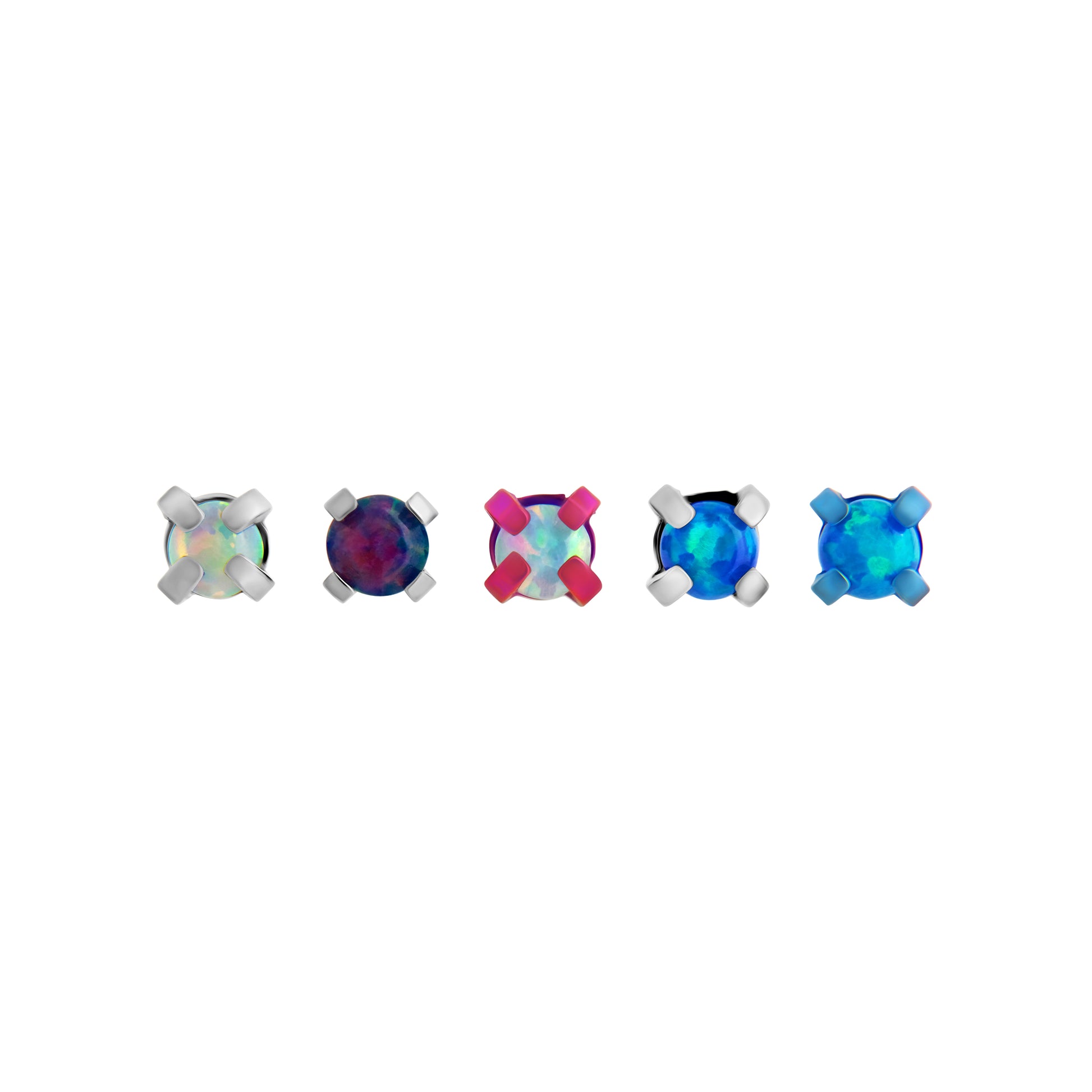 Tilum 14g-12g Internally Threaded Square Prong-Set 2mm Round Opal Top - Price Per 1